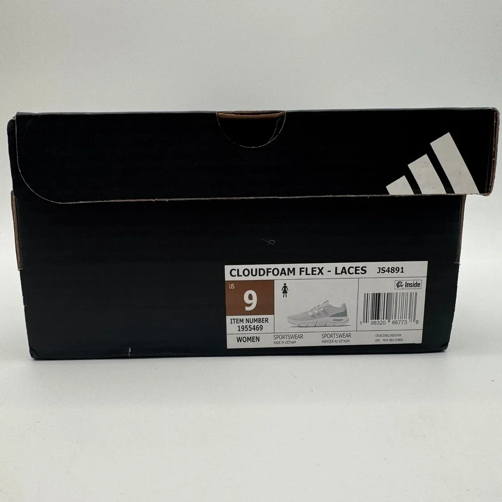 Adidas Cloudfoam Flex Lace Running Shoes White Gray Women's Size 9‎ NEW